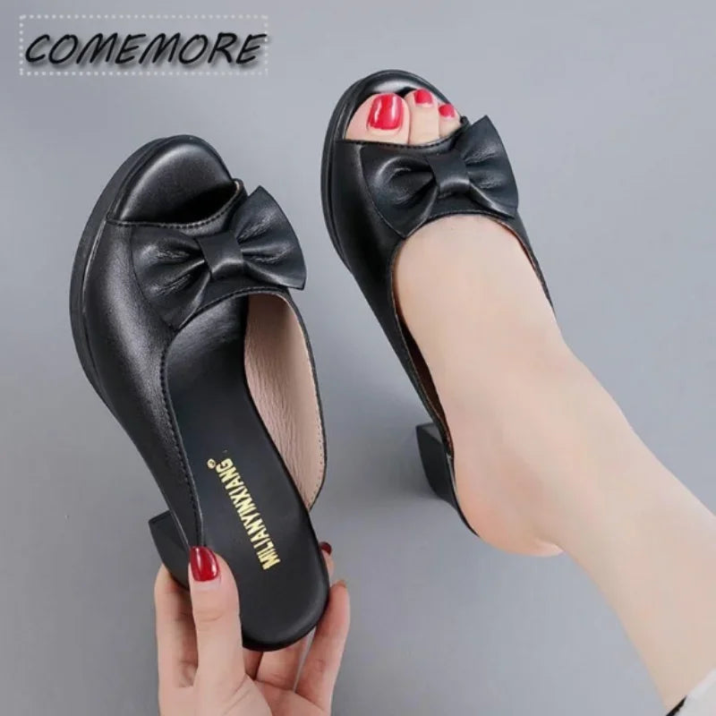 Luxury Women's Shoes Sandals Luxury Woman Summer Comfortable Slippers Butterfly-knot Flip Flops Thick Sole Mules Casual Footwear