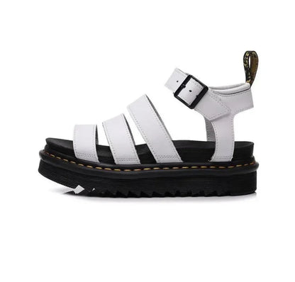 Summer 2024 Classic Leather Sandals Ladies Roman Buckle Open Toe Beach Shoes Thick Bottom Leather Fish Mouth Trifle Sandals