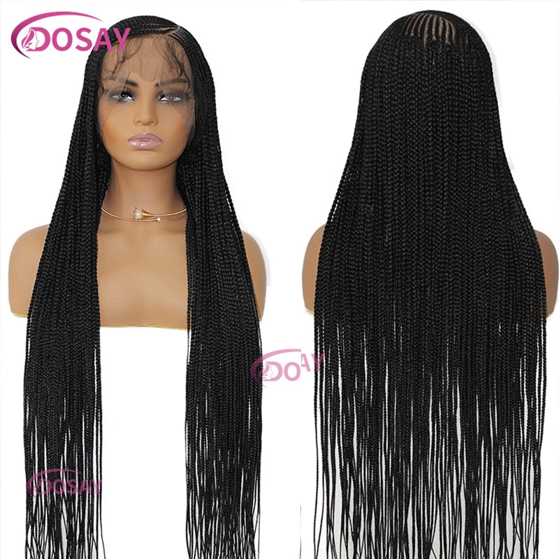 Synthetic 360 Full Lace Wigs 36Inch Long Cornrow Braided Wig Free Hairstyle Transparent Lace Goddess Knotless Locs Braids Wig