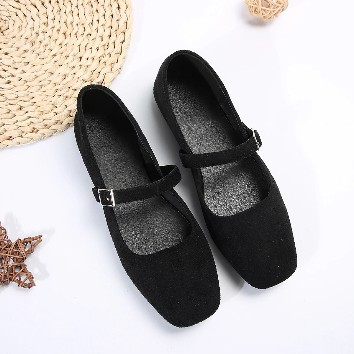 2024 Mary Jane Ballet Flats Women Black Shoes Ladies Comfortable Soft Square Toe Flat Shoes for Women Sapatos Femininos