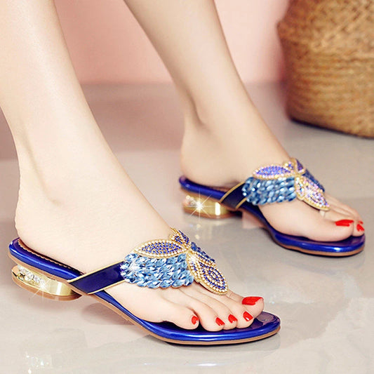 Water Diamond Slippers For Women Summer Outwear, Low Heel Bohemian Beach Shoes, Holiday Flip Flops, Sandals Wholesale