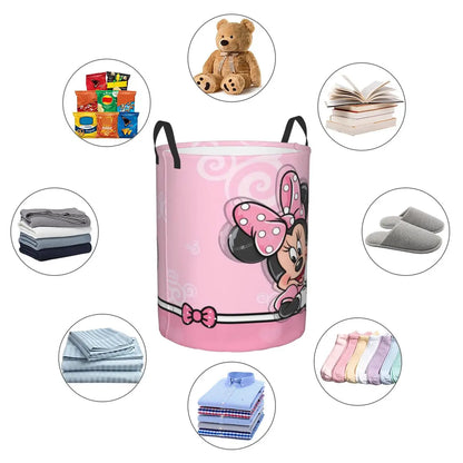 Custom Minnie Mouse Anime Cartoon Laundry Basket Collapsible Baby Hamper for Nursery Toys Organizer Storage Bins