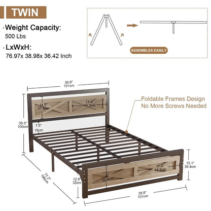 Platform Bed Frame with Headboard, Twin Size Bed bedroom furniture