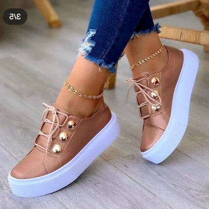 Summer New Women Shoes Fashion Round Toe Platform Shoes Plus Size 42 Casual Sneakers Lace Up Flats Woman Slip on Tennis Shoes