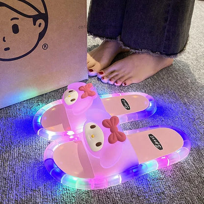 Sanrio Luminous Kuromi Slippers for Women Bathroom Wearing New Cartoon Melody Flash Fashionable and Cool LED Light Shoes