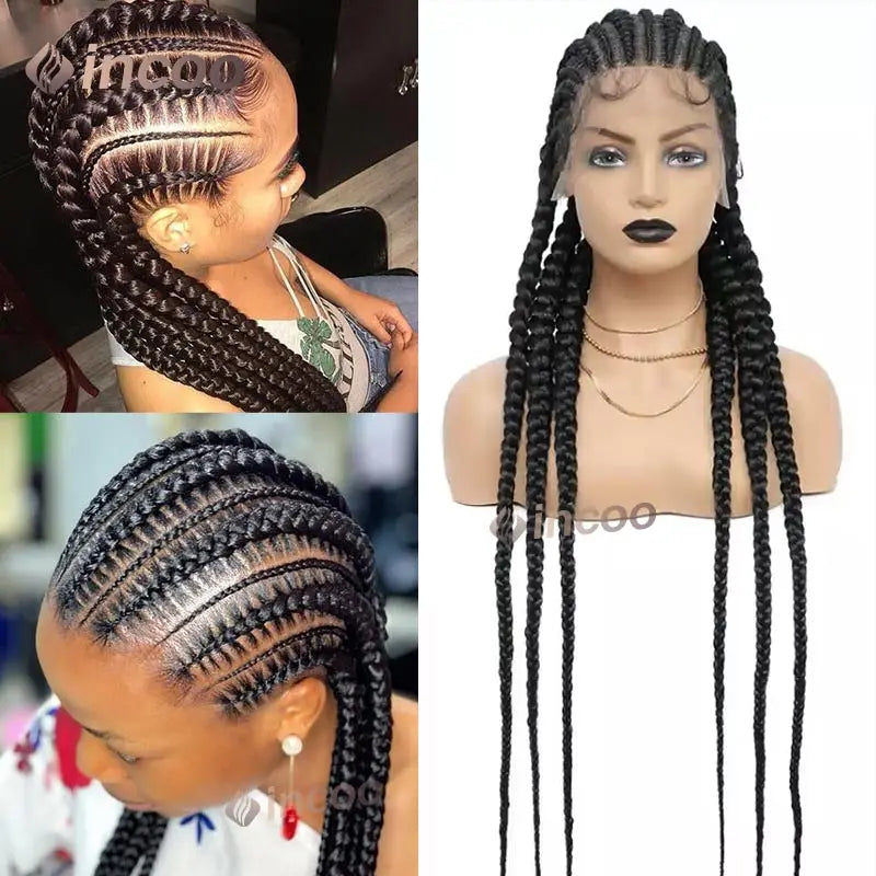 Synthetic Full Lace Braided Wigs 36" Lace Front Wigs Jumbo Box Braids Wig For Black Africa Women Knotless Cornrow Braiding Wigs