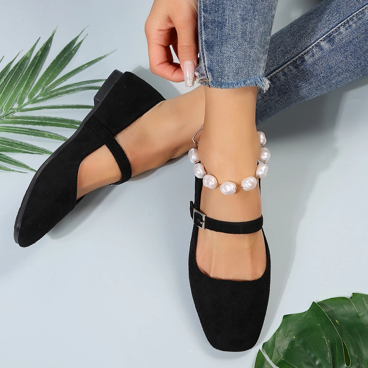 2024 Mary Jane Ballet Flats Women Black Shoes Ladies Comfortable Soft Square Toe Flat Shoes for Women Sapatos Femininos