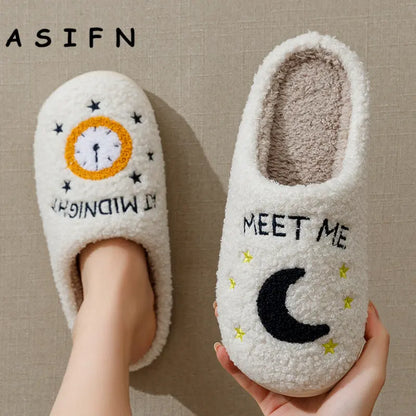 Winter Fashion Women's Slippers Cozy Comfort Meet Me At Midnight Slides Soft Sole Anti-slip Moon Houseshoes Fans Gift