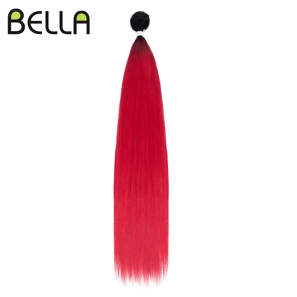 Bella Synthetic Hair Bundles 30 inch Salon Yaki Straight Hair Ombre Red Blonde High Temperature Fiber Ponytail Hair Extensions