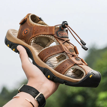 Men Leather Sandals Summer Classic Men's Outdoor Sandals Soft Comfortable Beach Sandals Slippers Men Shoes Large Size 38-48