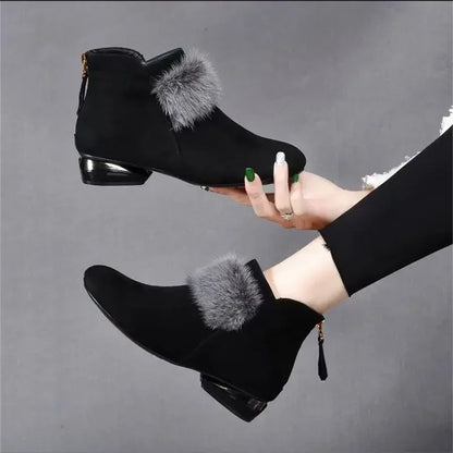 Shoes for Women 2024 Winter Plush Warm Women's Boots Low Heel Non-slip Commuter Office Ladies Shoes Fashion Zipper Short Boots