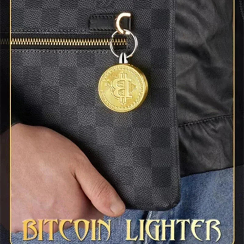 Creative Bitcoin Butane Gas Lighter Stock Commemorative Coin Virtual Coin Novelty Unique Pendant Smoking Accessories Gadgets