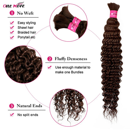 #4 Brown Bulk Human Hair For Braiding Chocolate Brown Deep Wave Human Hair Bundles No Weft Bundles For Women Hair Extensions