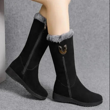 Women's Shoes Fashion Women Warm Chelsea High Fur Boots 2024 New Women Boots Mid-calf Plush Snow Flat Boots Zapatos Para Mujeres