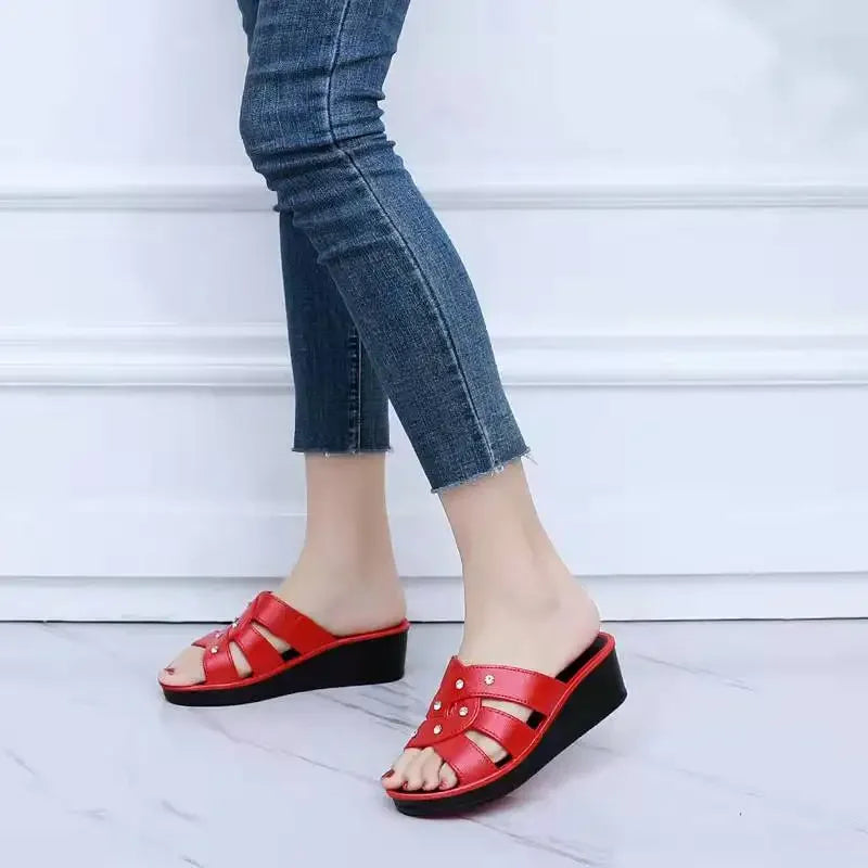 Slippers Platform Wedges Women  Sandals Summer Female Mules Clogs Beach Shoes Thick Bottom Non-Slip Solid Chaussures2023