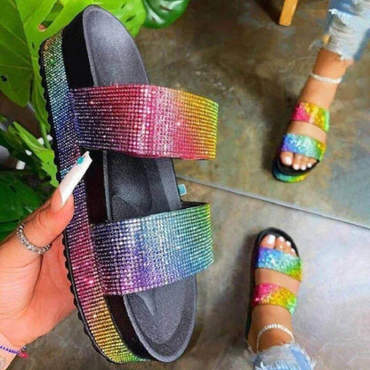 Rhinestone Women's Slippers 2024 Summer Platform Sandals Outdoor Beach Bling Shoes for Women Comfort Open Toe босоножки женские