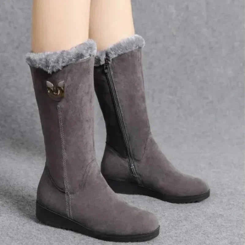 Women's Shoes Fashion Women Warm Chelsea High Fur Boots 2024 New Women Boots Mid-calf Plush Snow Flat Boots Zapatos Para Mujeres