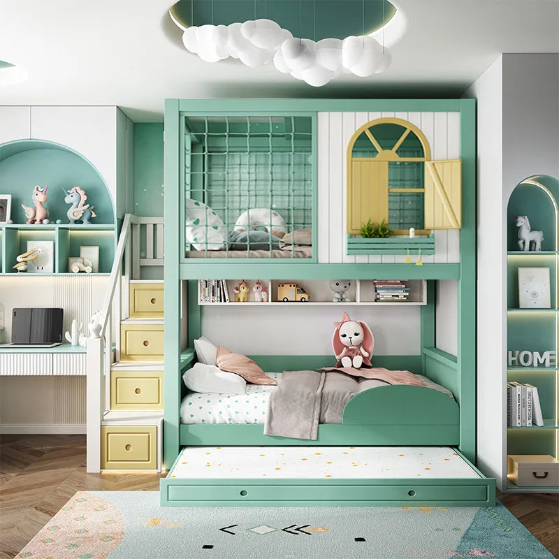 Children's furniture solid wood bunk bed two floors of boys' mother bed high and low mother-child high guardrail