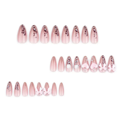 24/30PCS/BOX 3D Flower Bow Love Full Cover False Nail with Jelly Stickers Leopard Print Press on Nails Fake Nail For Women Girl