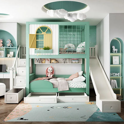 Children's furniture solid wood bunk bed two floors of boys' mother bed high and low mother-child high guardrail