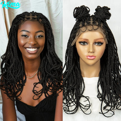 KIMA 20 Inches Twisted Synthetic Wig 9*6 Lace Front Wigs Square Box Braids Wig for Black Women With Baby Hair