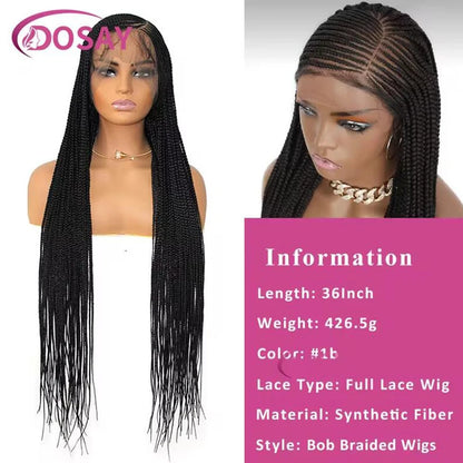 Synthetic 360 Full Lace Wigs 36Inch Long Cornrow Braided Wig Free Hairstyle Transparent Lace Goddess Knotless Locs Braids Wig