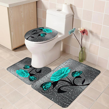 4 Pcs Rose Toilet Lid Cover And Bathroom Mat Set Accessories Shower Curtain Sets With Non Slip Extra Wide Shower Curtains 108