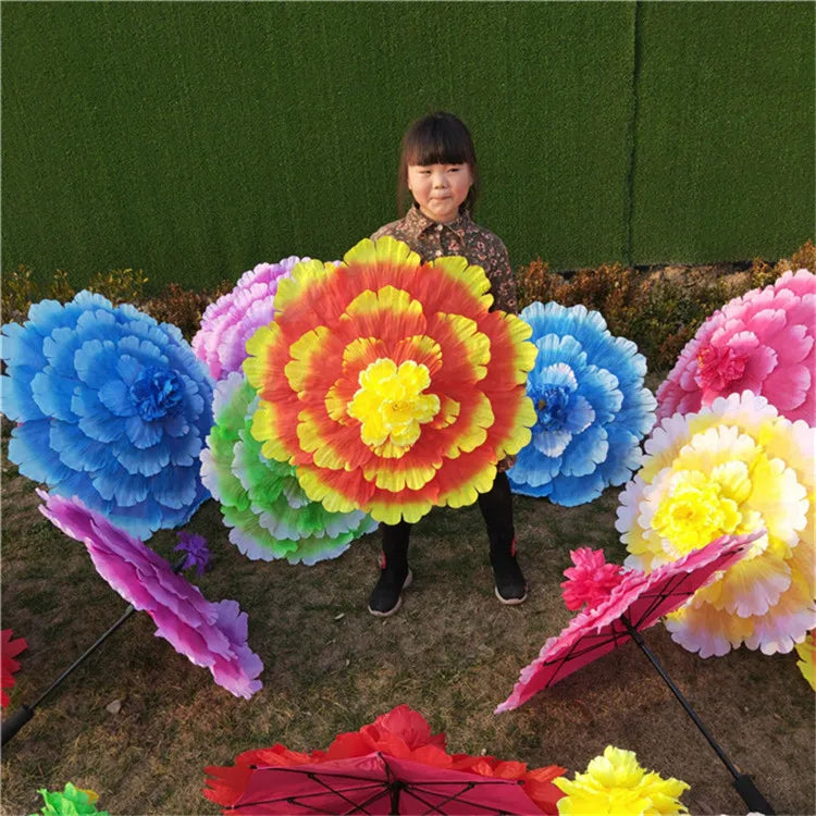 1/5pcs 70cm Retro Chinese Peony Flower Umbrella for Children Kids Dance Performance Props Wedding Decoration