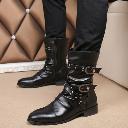 Designer Men's Boots High Quality Biker Boots Black Punk Rock Shoes Men Fashion Motorcycle Boots Retro Leather Men Chelsea Boot