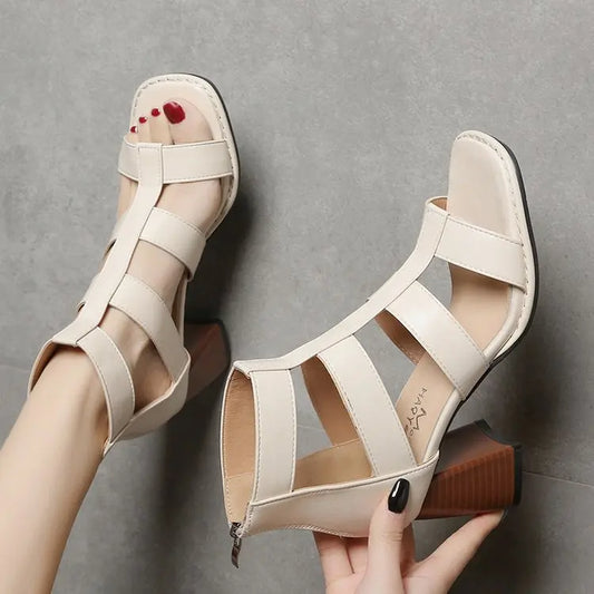 Toe Roman Shoes 2023 New Hollow Women's Sandals Chunky Heel Platform All-Match High Heels Sandals Booties Women Sandals