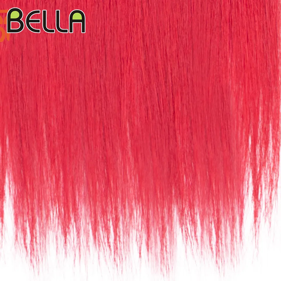 Bella Synthetic Hair Bundles 30 inch Salon Yaki Straight Hair Ombre Red Blonde High Temperature Fiber Ponytail Hair Extensions