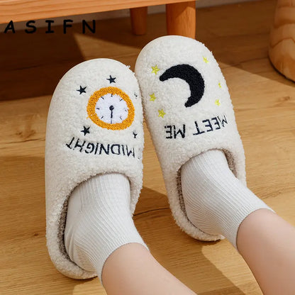 Winter Fashion Women's Slippers Cozy Comfort Meet Me At Midnight Slides Soft Sole Anti-slip Moon Houseshoes Fans Gift