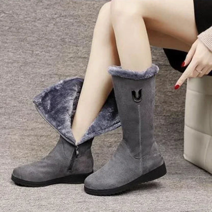 Women's Shoes Fashion Women Warm Chelsea High Fur Boots 2024 New Women Boots Mid-calf Plush Snow Flat Boots Zapatos Para Mujeres