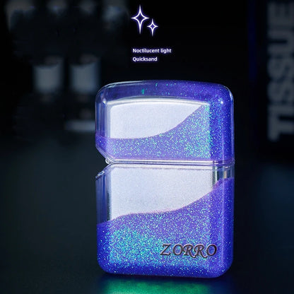 ZORRO Luminous Quicksand Windproof Kerosene Lighter Grinding Wheel Ignition Cool High End men's Gift Lighter