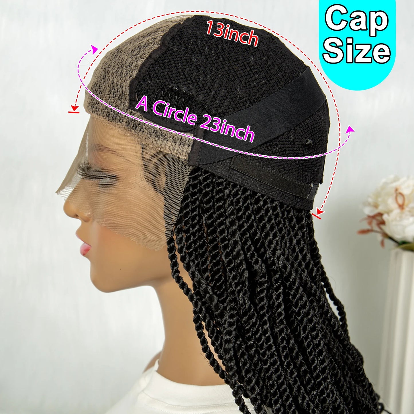 KIMA 20 Inches Twisted Synthetic Wig 9*6 Lace Front Wigs Square Box Braids Wig for Black Women With Baby Hair