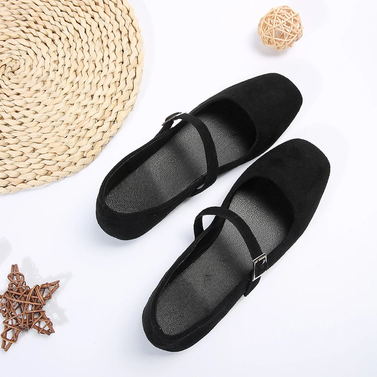 2024 Mary Jane Ballet Flats Women Black Shoes Ladies Comfortable Soft Square Toe Flat Shoes for Women Sapatos Femininos