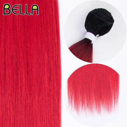 Bella Synthetic Hair Bundles 30 inch Salon Yaki Straight Hair Ombre Red Blonde High Temperature Fiber Ponytail Hair Extensions