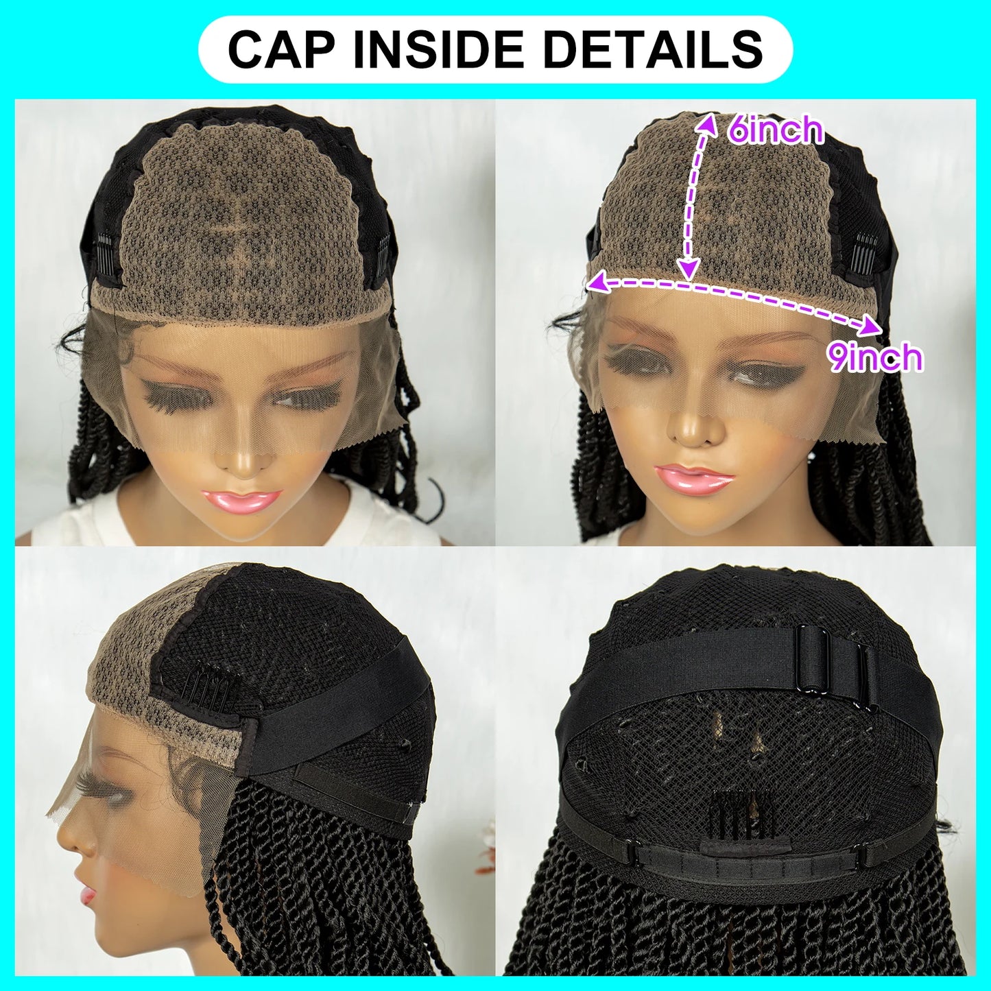 KIMA 20 Inches Twisted Synthetic Wig 9*6 Lace Front Wigs Square Box Braids Wig for Black Women With Baby Hair