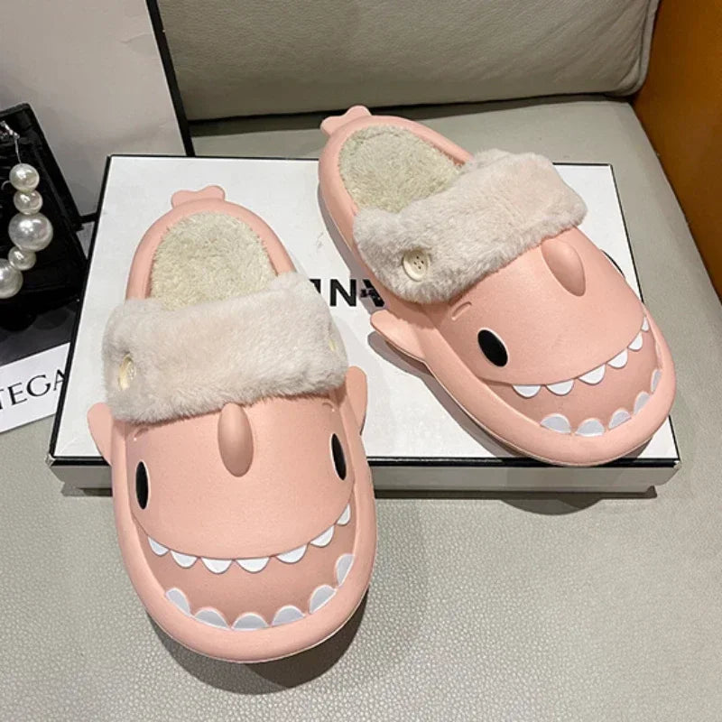 Shark Cotton Slippers Woman Waterproof Winter Indoor Couple Shoes Non-slip Slides Plush Warm Home Slides Flat Shark Flip Flops88