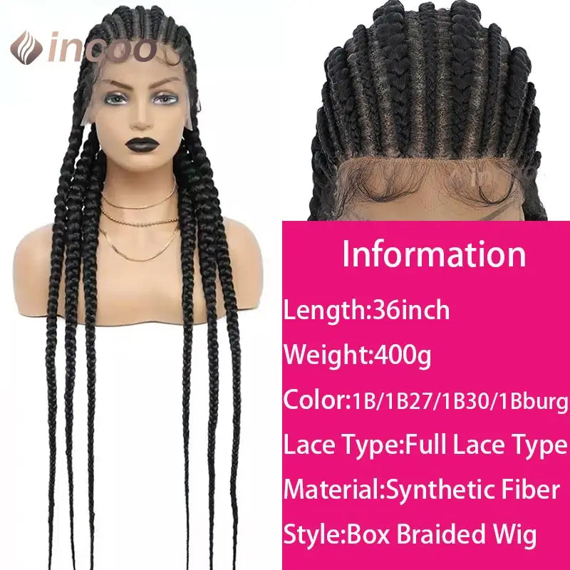 Synthetic Full Lace Braided Wigs 36" Lace Front Wigs Jumbo Box Braids Wig For Black Africa Women Knotless Cornrow Braiding Wigs