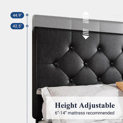 Bed Frame Upholstered Full-size Platform Beds Frames With 4 Storage Drawers And Headboard With Mattress Black Bed Frame