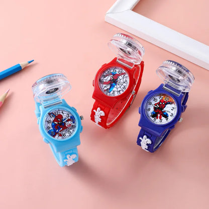 Flip Rotating Children's Watch Frozen Princess Aisha SpiderMan Cartoon Clock Top Student Decompression Girl Boy Quartz Watches