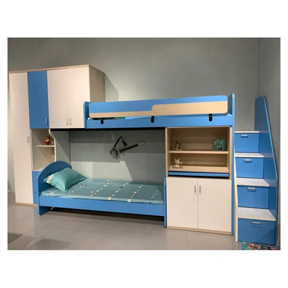 Customized Assembling with Safety Guard Plate E1 Board Children's bedroom Furniture EUBK108 Children's Bunk Bed with Desk