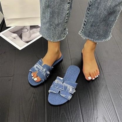 Shoes Woman 2024 Trend Summer Women's New Denim Sandals Personality European and American Style Designer Exclusive Design