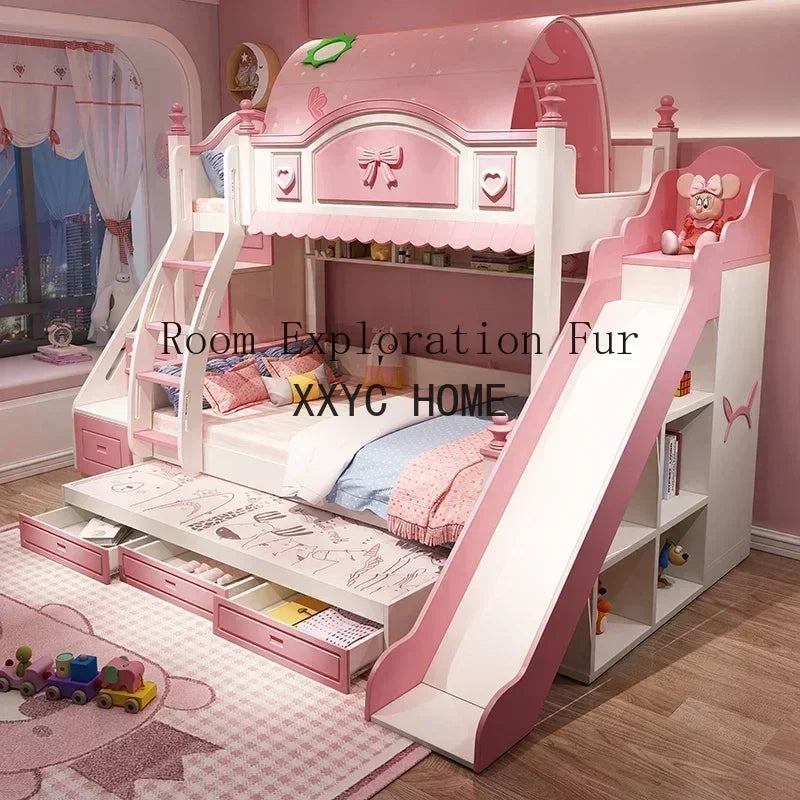 Bilayer Princess Children Beds Split Slide Up And Down Height Bunk Economic Children Beds Cama Infantil Bedroom Furniture QF50TC