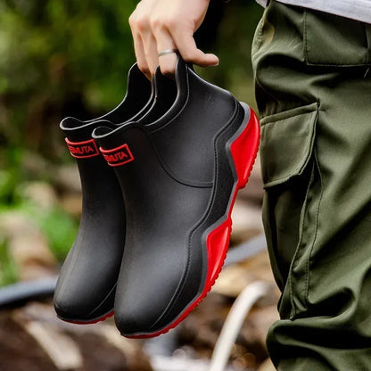 Men Black High Top Ankle Boots for Rain Casual Flat Rainboots for Men Fashion Rubber Rain Boots Waterproof Shoes Size 36-44