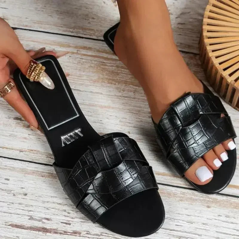 New Designer Traf Woman Flat New Slippers Woven with Comfortable Women's Shoes Casual Bottom Slippers Women's Shoes 2024