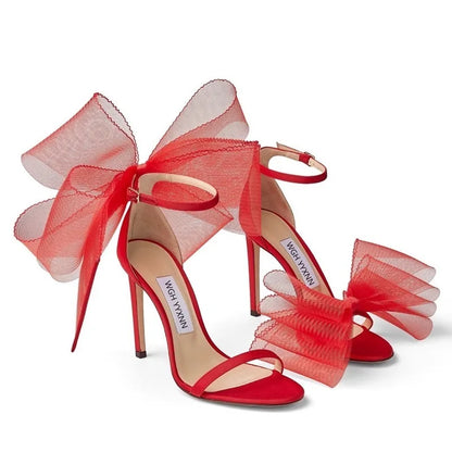 Woman Sandals Big Butterfly-Knot Summer 2024 High Heels Pumps Pointed Designer Mary Janes Sexy Stiletto Wedding Wind Solid Shoes