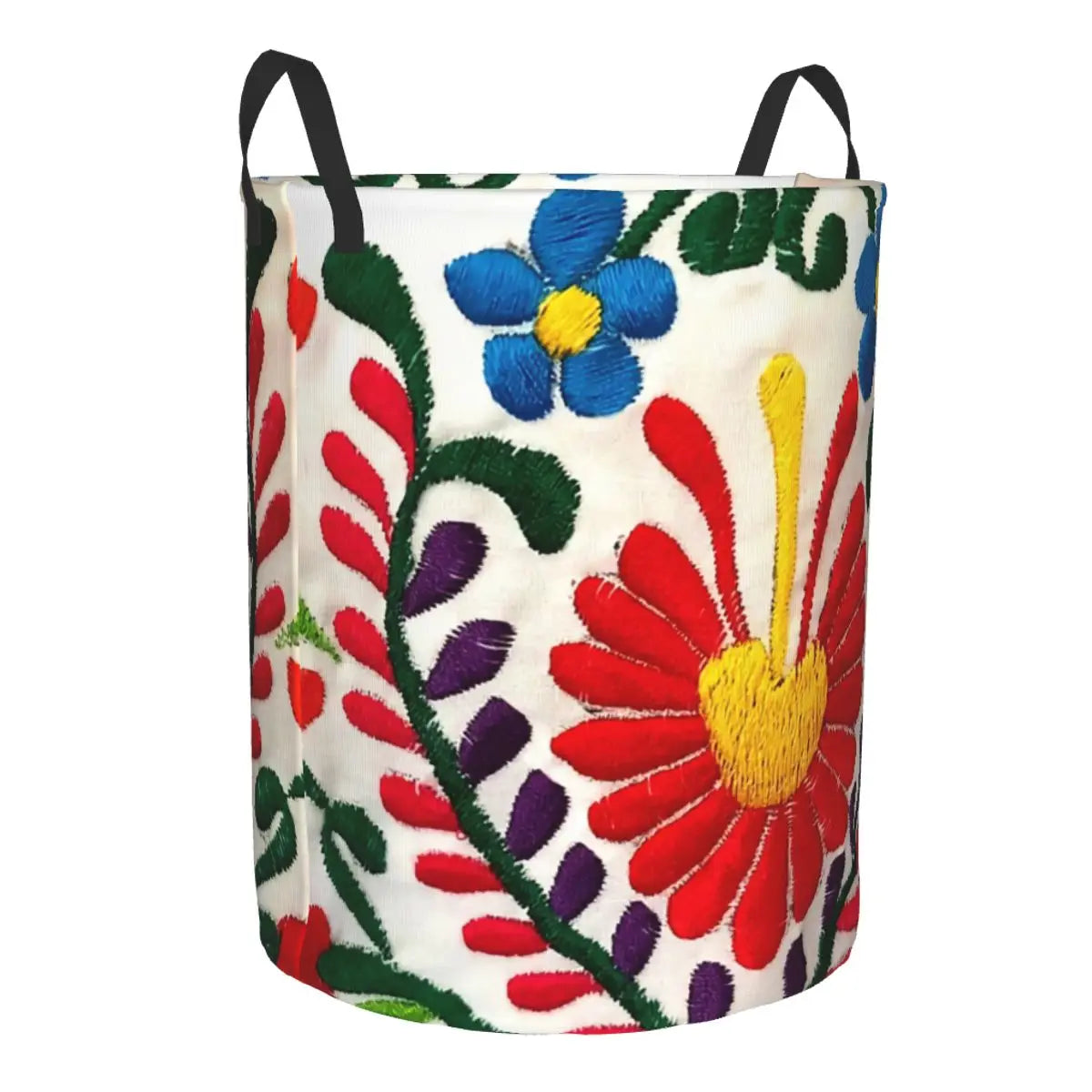 Custom Mexican Flowers Laundry Basket Foldable Clothes Hamper for Nursery Kids Toys Storage Bag