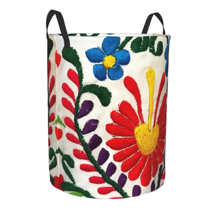 Custom Mexican Flowers Laundry Basket Foldable Clothes Hamper for Nursery Kids Toys Storage Bag